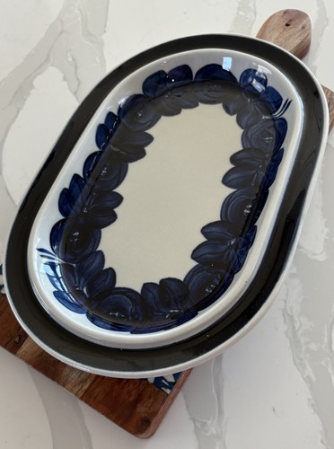 Vintage Arabia Finland Blue Anemone 14" Oval Platter Signed