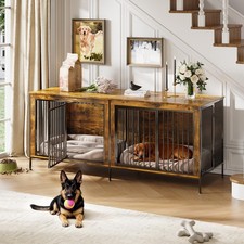 79 Inch Double Dog Crate Furniture XL Wooden Kennel with Divider for 2 Dogs