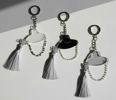 Korean Traditional Hat (Gat) Keyring   Joseon Hat Tassel Keychain