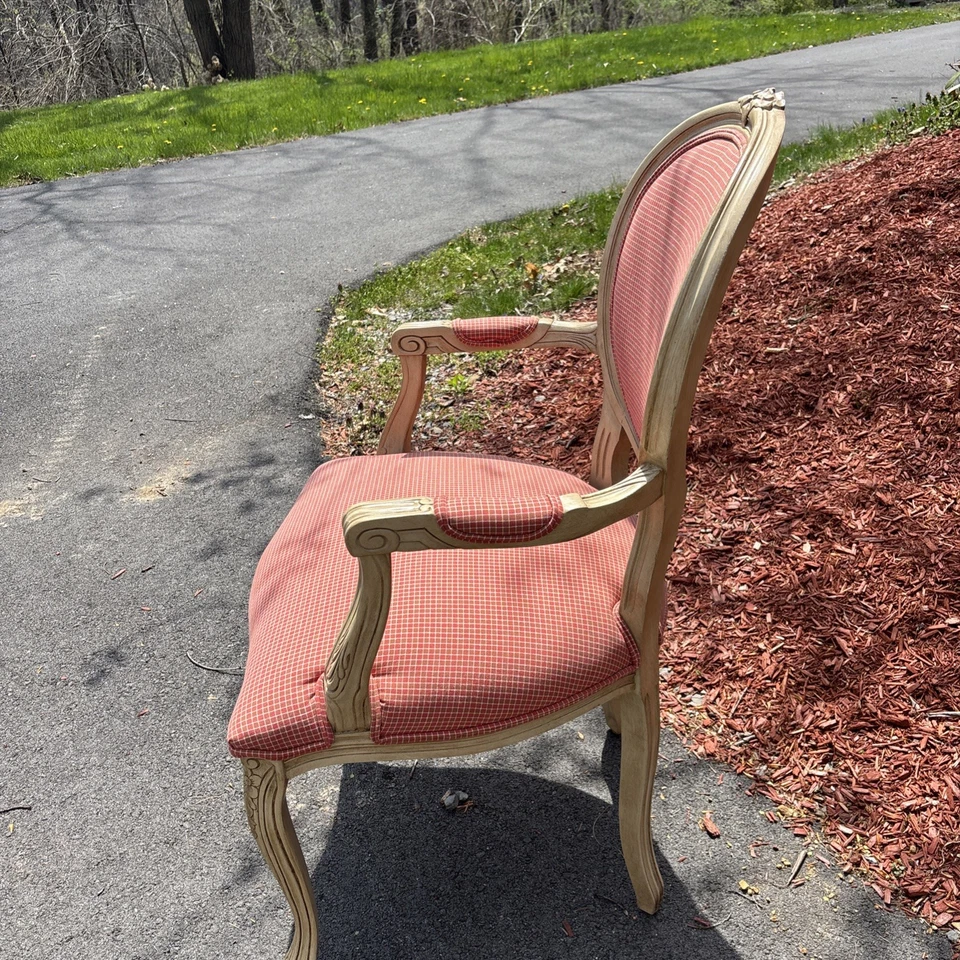 Chair - Louis XVI Armchair Red Checked Armchair- PICKUP ONLY - Image 4 of 4