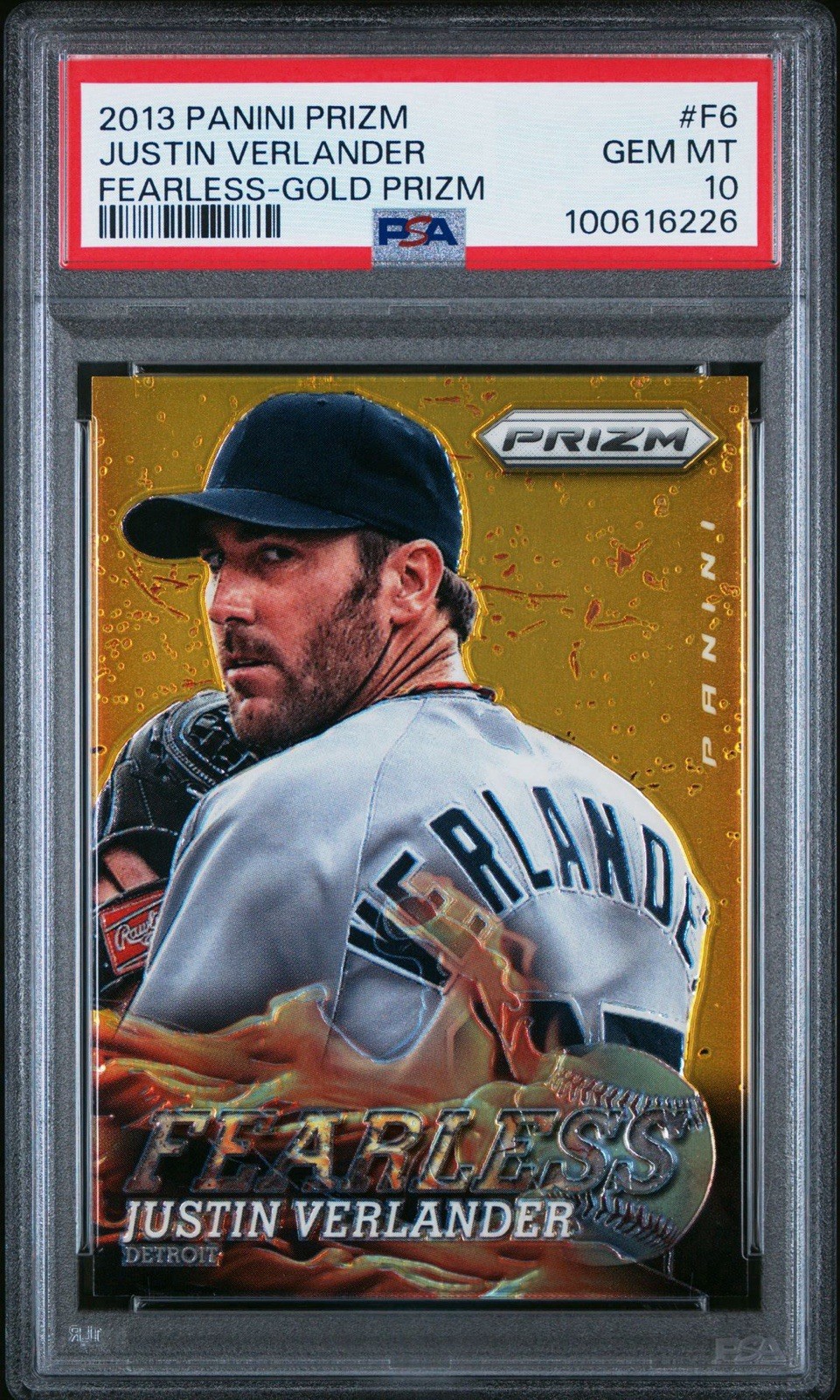2013 Panini Prizm Fearless JUSTIN VERLANDER F6 Gold #/10 PSA 10 POP 2!! 💎⚾️💎