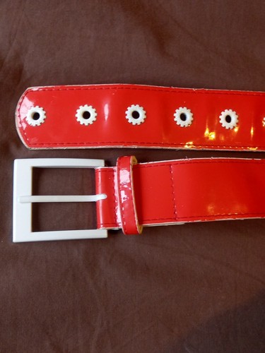 Red 60s Style Patent Vinyl Belt PVC Unisex Belt 38"-42" Large - Picture 9 of 15