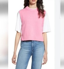Cherokee Women's Pink Sweater Vest Knit Pullover Cotton Crew Neck Sz.l New W/tag
