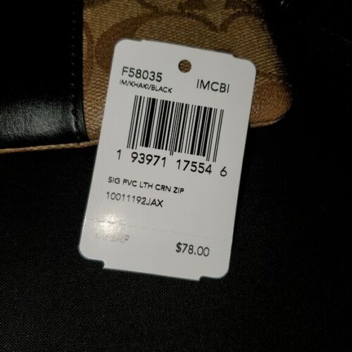 Nueva con etiquetas Coach Corner Cremallera Pulsera Firma Caqui Rayas Negras F58035 IMCBI - Imagen 3 de 5