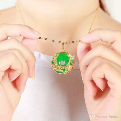 24K Gold Plated Dragon Phoenix Pendant Malaysia Jade Jewelry Chain