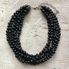 Black Beaded Vintage Lucite Multi-Strand Statement Necklace
