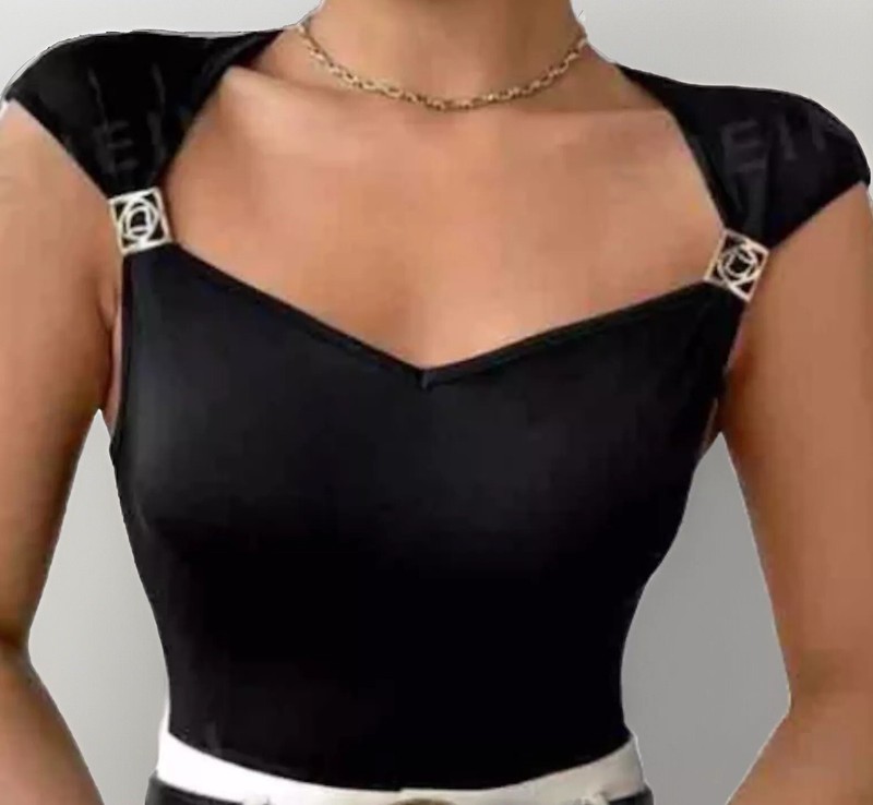 Black Sweetheart Neck Short Cap Sleeve Shirt - NEW - Size XL / 12