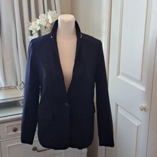 J.Crew Womens Regent Navy Wool Blazer Silky Lined Red Trim Grey Felt Collar S-2
