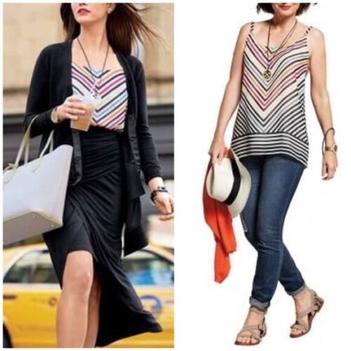 CAbi #5043 Linea Striped Chevron Cami MEDIUM Lined Adjustable Straps Tunic Top