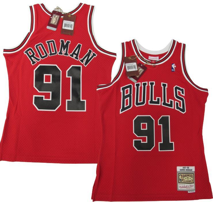 1997-98 Dennis Rodman #91 Bulls Mens Mitchell & Ness Red
