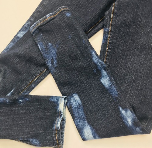 Custom Tie Dyed Jeans Sz 14 Skinny Stretch Denim Blue Distressed Dark Wash White - Picture 4 of 11