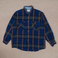 Vintage Sears Men's Large Flannel Button Up Blue Plaid 100 Acrylic Korea