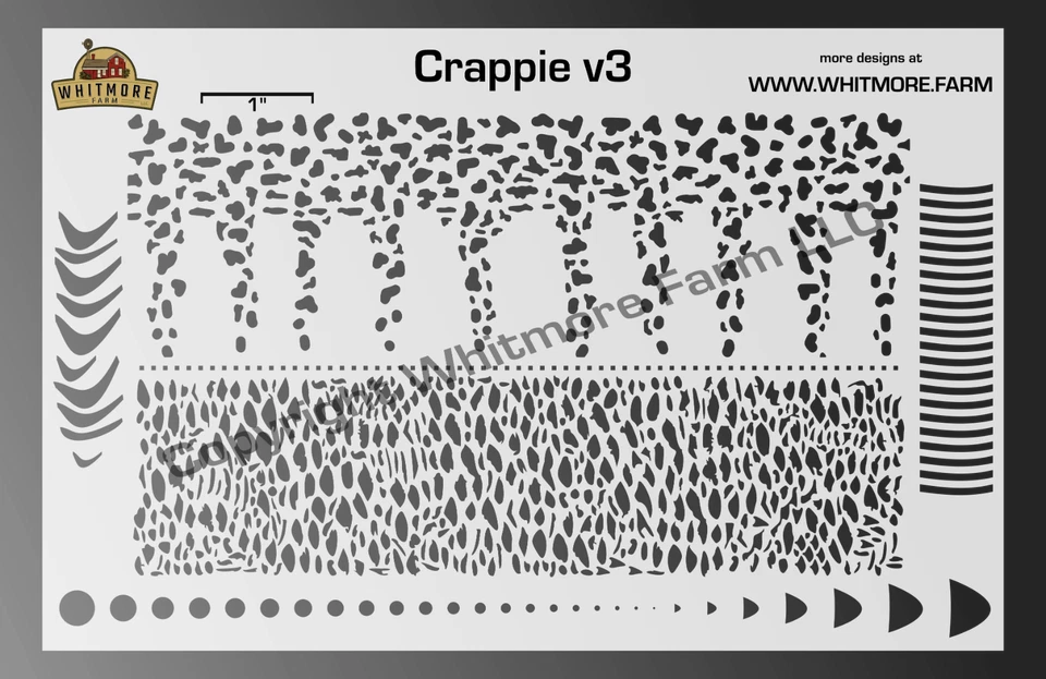 WHITMORE FARM LLC Crappie v3 Mesh Fishing Lure Airbrush Stencil - Mylar Reusable