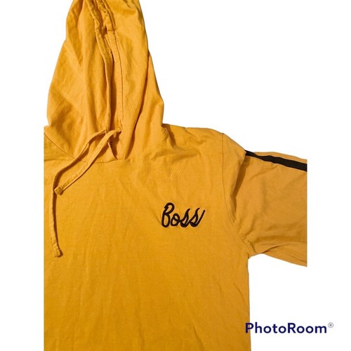Youth XL Lightweight Cotton Hoodie Yellow W/ Stripes Long Sleeve On Fire Boss - Picture 5 of 10