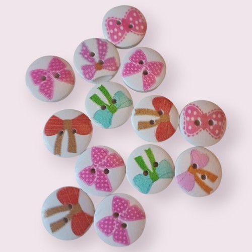Bow Pattern Round Wooden Buttons Size 15mm Knitting Sewing Children's Buttons - Picture 37 of 38
