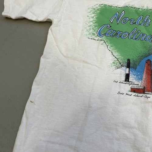 Vintage North Carolina Shirt Mens L Gray Blue Lighthouse Map Graphic Tee Vtg 90s - Picture 2 of 7