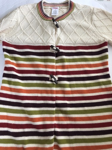 Gymboree 2006 Harvest Leaves Striped Sweater 9 Cable Knit toggle Button Autumn - Picture 3 of 7