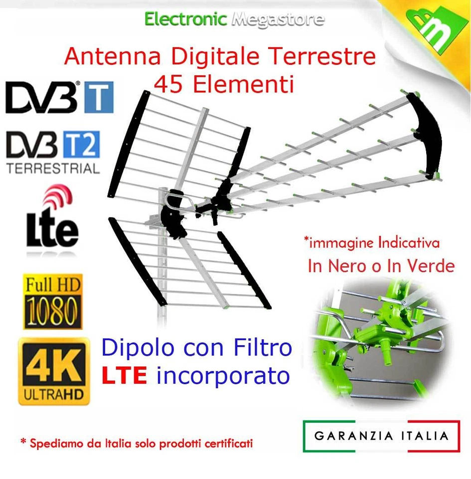 ANFEL ANTENNA TV DIGITALE TERRESTRE 43 ELEMENTI UHF DVB-T HD GUADAGNO 30 dB LTE 21-60