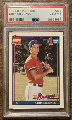 1991 O-Pee-Chee CHIPPER JONES #333 RC  PSA-10 Gem Mint HOF Rookie Card - RARE!