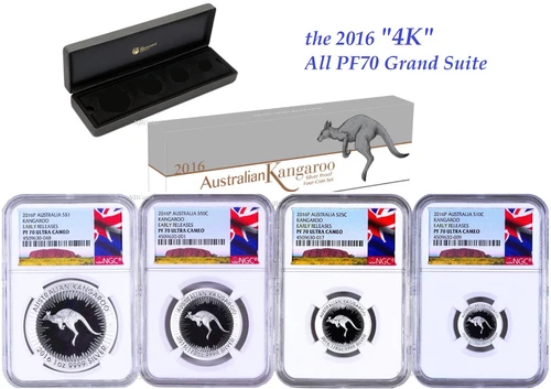 2016 Australia Red Kangaroo Silver Proof 4 Coin Set NGC PF70 1 1/2 1/4 1/10oz ER