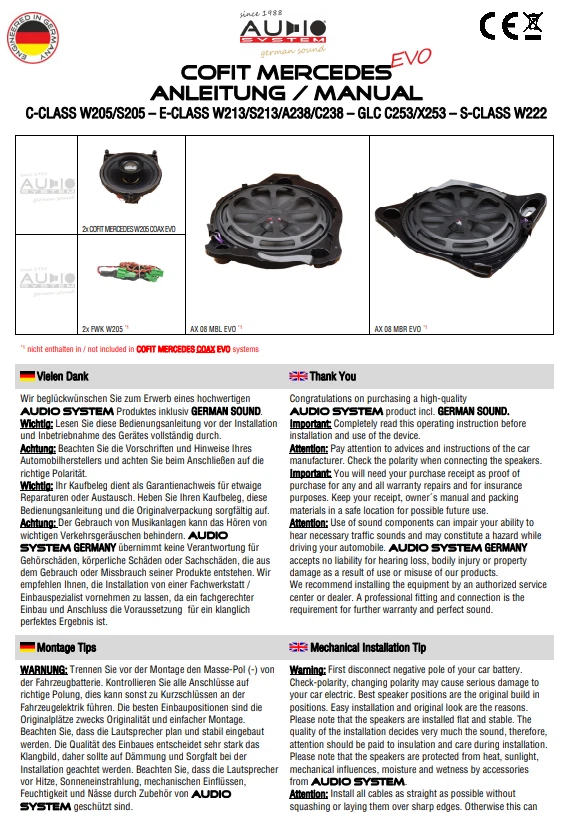 AUDIO SYSTEM COFIT MERCEDES GLC X253 SUV COAX EVO Koax Lautsprecher MERCEDES GLC - Bild 4 von 4