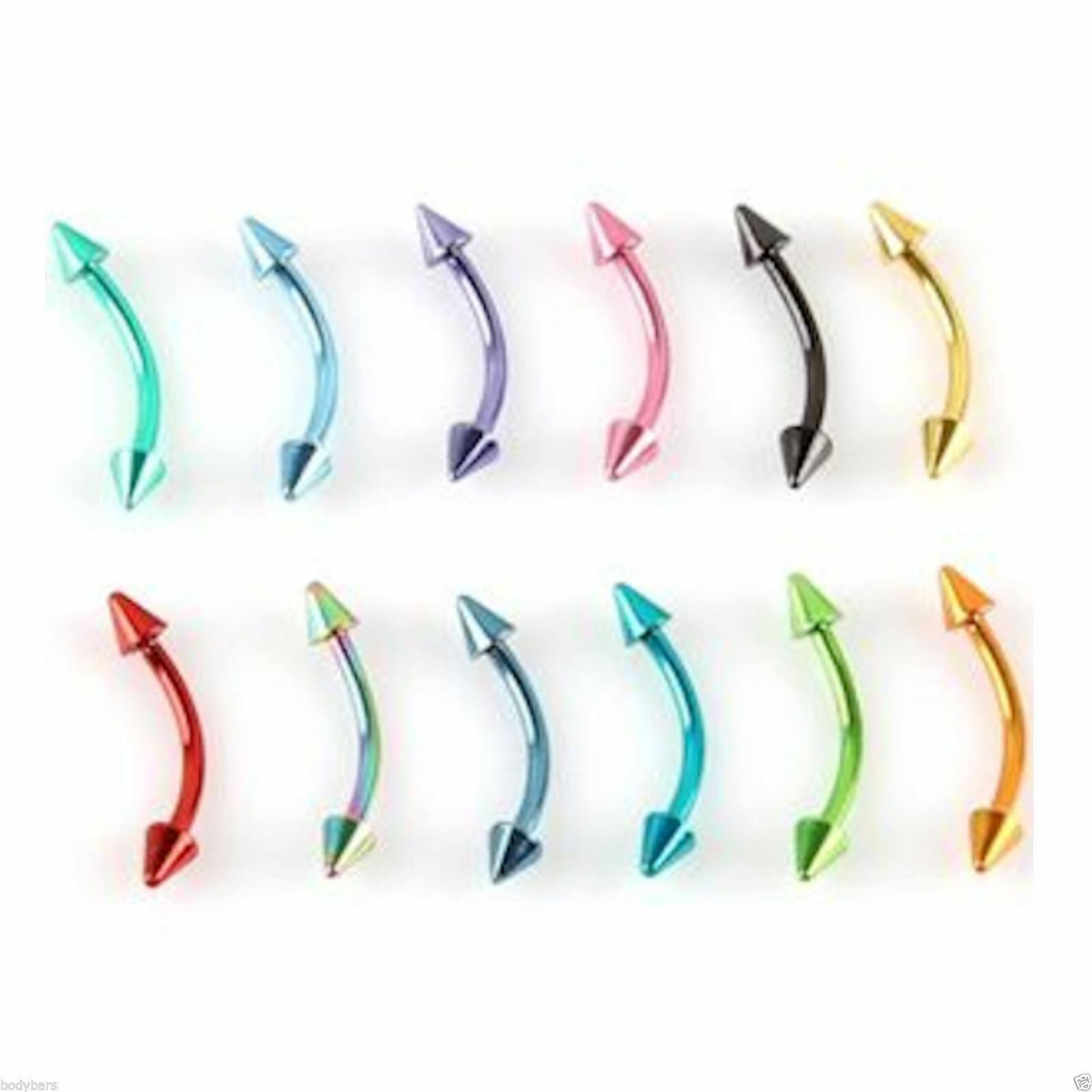 Eyebrow Barbell Anodized Curved Ball Or Spike Earring Tragus Helix Snug 16g 10mm