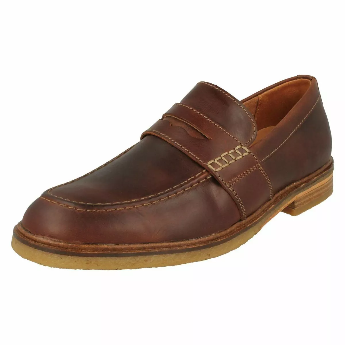 Clarks Mens Clarkdale Flow Brown Mahogany Slip On Casual Loafer Leather Shoes