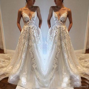 a line deep v neck wedding dress