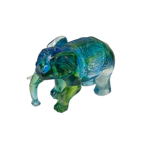 Green Blue Mix Crystal Glass Fengshui Fortune Long Trunk Elephant Statue ws3641B - Picture 8 of 10