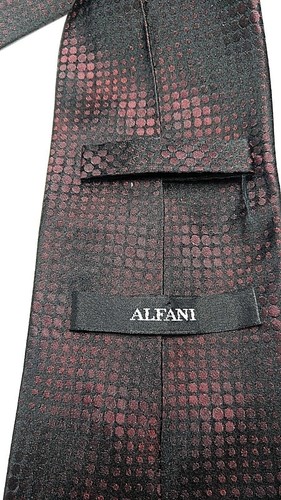 NECKTIE by ALFANI, Black with Iridescent Red Purple Circles 100% Silk Pre-owned - Picture 3 of 4