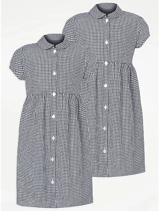 ASDA George Girls Navy Gingham Curved Waist School Dress 2 Pack 13 14 Y