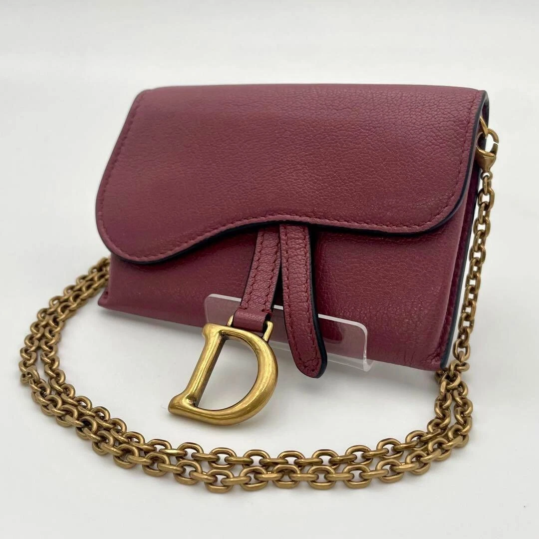 Sacoche de selle bandoulière Christian Dior cuir rouge L4,3xH3,2