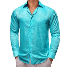 Barry Wang Men's Button Down Dress Shirt CYAN COLOR - Paisley/Floral - Size XXXL