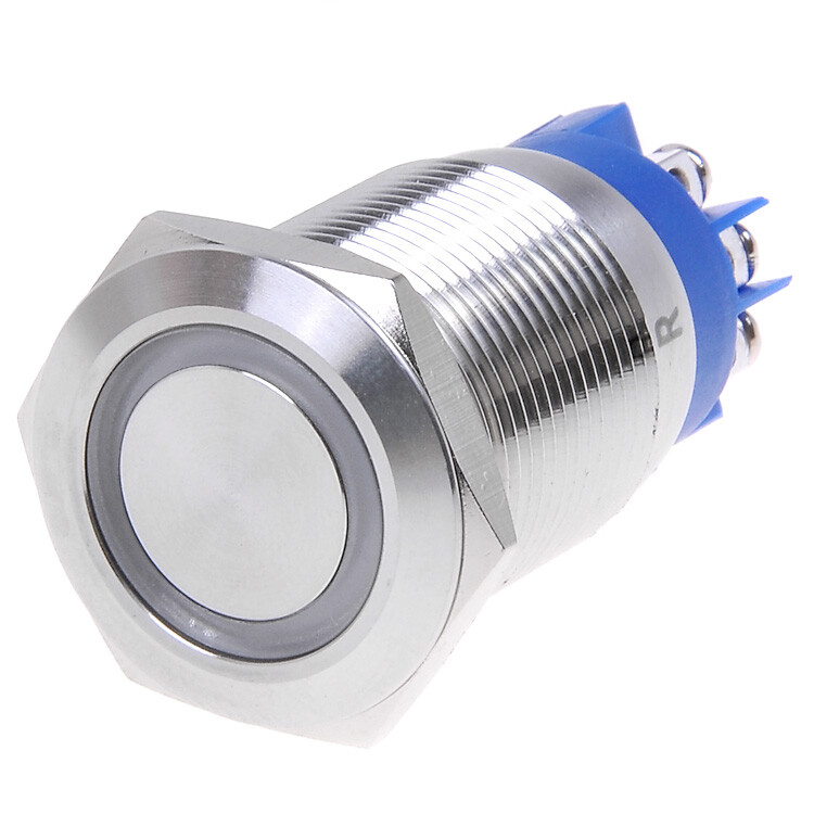 19mm Stainless Steel Dot illuminated Latching Push Button Switch 1NO 1NC Screw
