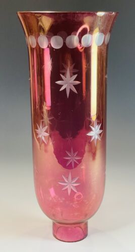 1 3/4" Fitter Vintage Glass Cranberry Flash Red Clear Hurricane Torchiere Shade