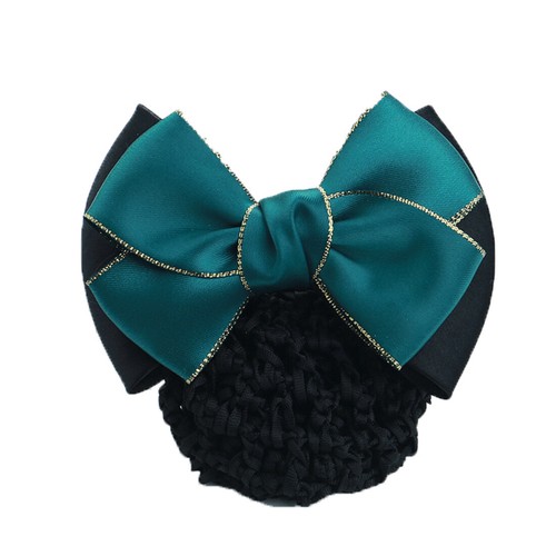 Women Satin Bow Barrette Double Bowknot Hair Net Hair Bun Barrette Hair Clip▱ - Picture 86 of 109