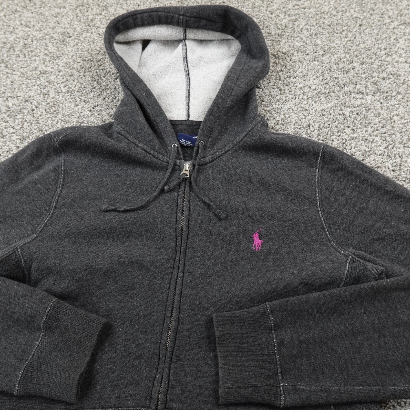 Felpa con cappuccio Ralph Lauren vintage donna M grigia sportiva pony zip maglione giacca