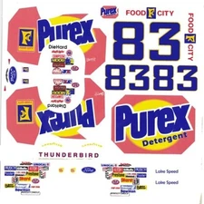 #83 Lake Speed Purex Ford 1/32nd Scale Slot Car Decals