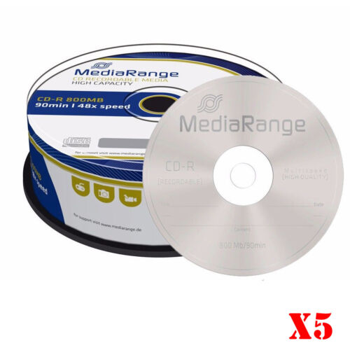 MediaRange Branded 800MB Blank CD-R Discs 90 Minutes MR221 - Pack of 5 - Afbeelding 1 van 2