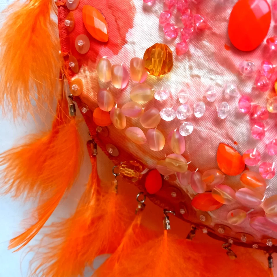 mujer accesorios bolso bandolera moda redondo hecho a mano bordado naranja cuentas Foto 4 de 4