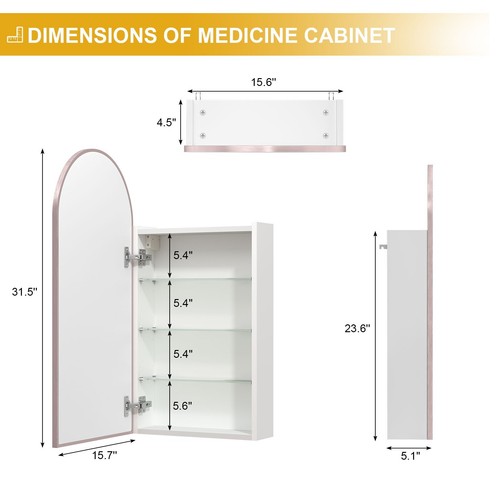 Wall-Mounted Arched Medicine Cabinet with Mirror, Bathroom Cabinet with Storage - Picture 6 of 8
