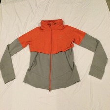 Nike Womens Knit Full Zip Running Jacket Nike Swoosh Logo EUC M Coral/Gray