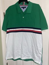 Tommy Hilfiger Green Striped Flag Logo Collared Short Sleeve Polo Shirt XL