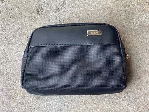 Genuine TUMI Black Silver Logo Small Pouch Zippered Soft Sided Travel Case Bag