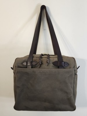 Filson Rugged Twill Zipper Tote Bag Otter Green Brass Canvas Leather 11070261