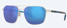 NEW Costa Del Mar WADER Polarized Sunglasses Brushed Silver / Blue Glass 580G