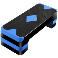 Aerobic Step Platform w/Adjustable 3-Level Risers Non-Slip Exercise Stepper Blue