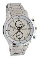 Goldlis Herren Quarz Uhr 44Mm Im Chrono Style Silber Farben Metall Armband Neu