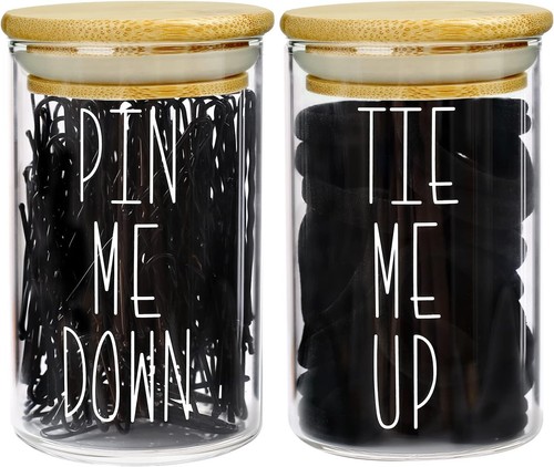 MOMEEMO Apothecary Jars with Lids Storage 10 Ounces, Hair Ties & Pins - Picture 1 of 7
