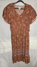 Beautiful Knox Rose  XL Short Sleeve  Tie Neck  Burnt Orange Peasant Dress